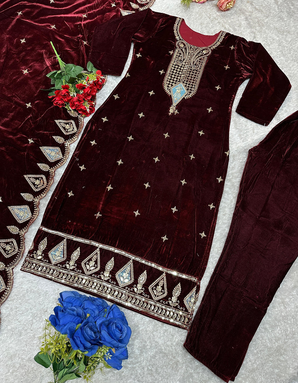 Wedding special velvet Paisley Suit set