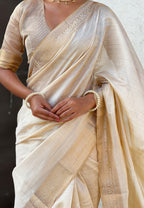 Plain Tussar Silk Sarees with zari woven border