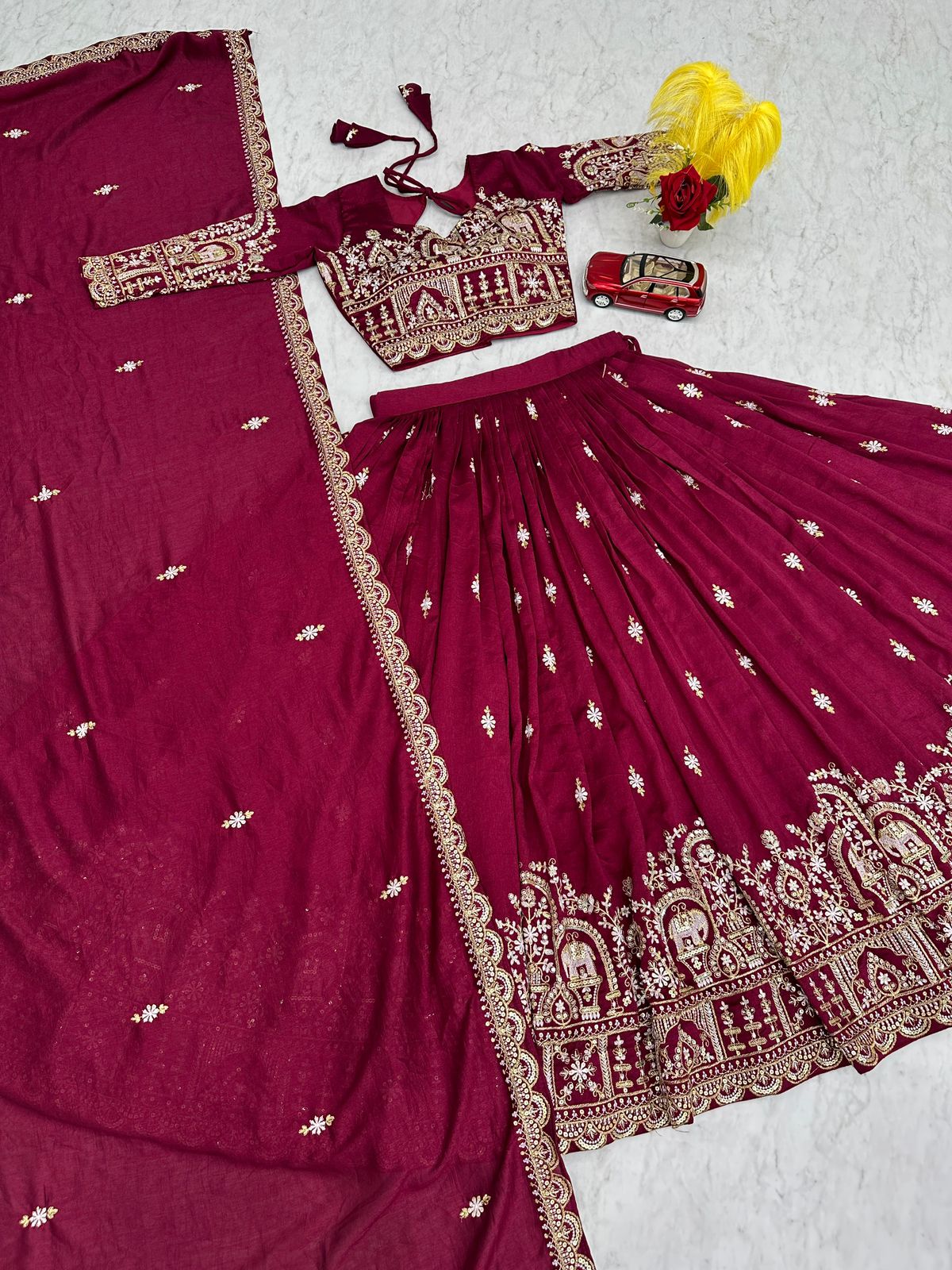 Heavy Embroidery Thread & Sequence Work Lahenga