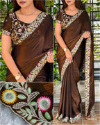Gold And Silver Fandy Satin Saree