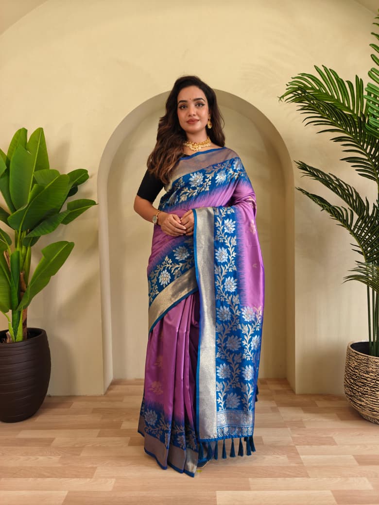Dual tone silk sarees with all over zari weaves