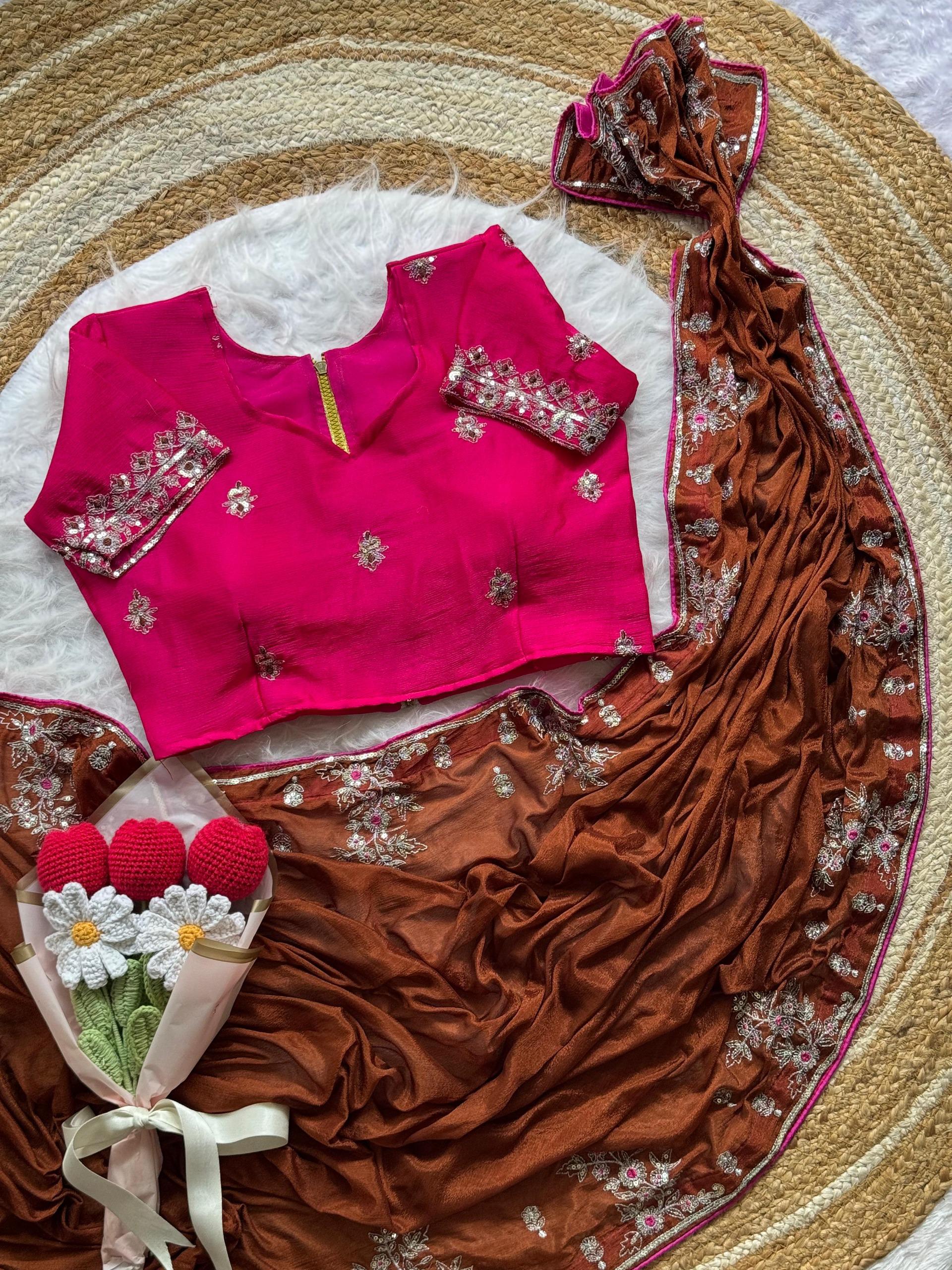 Soft Natural Viscose Chinnon Saree