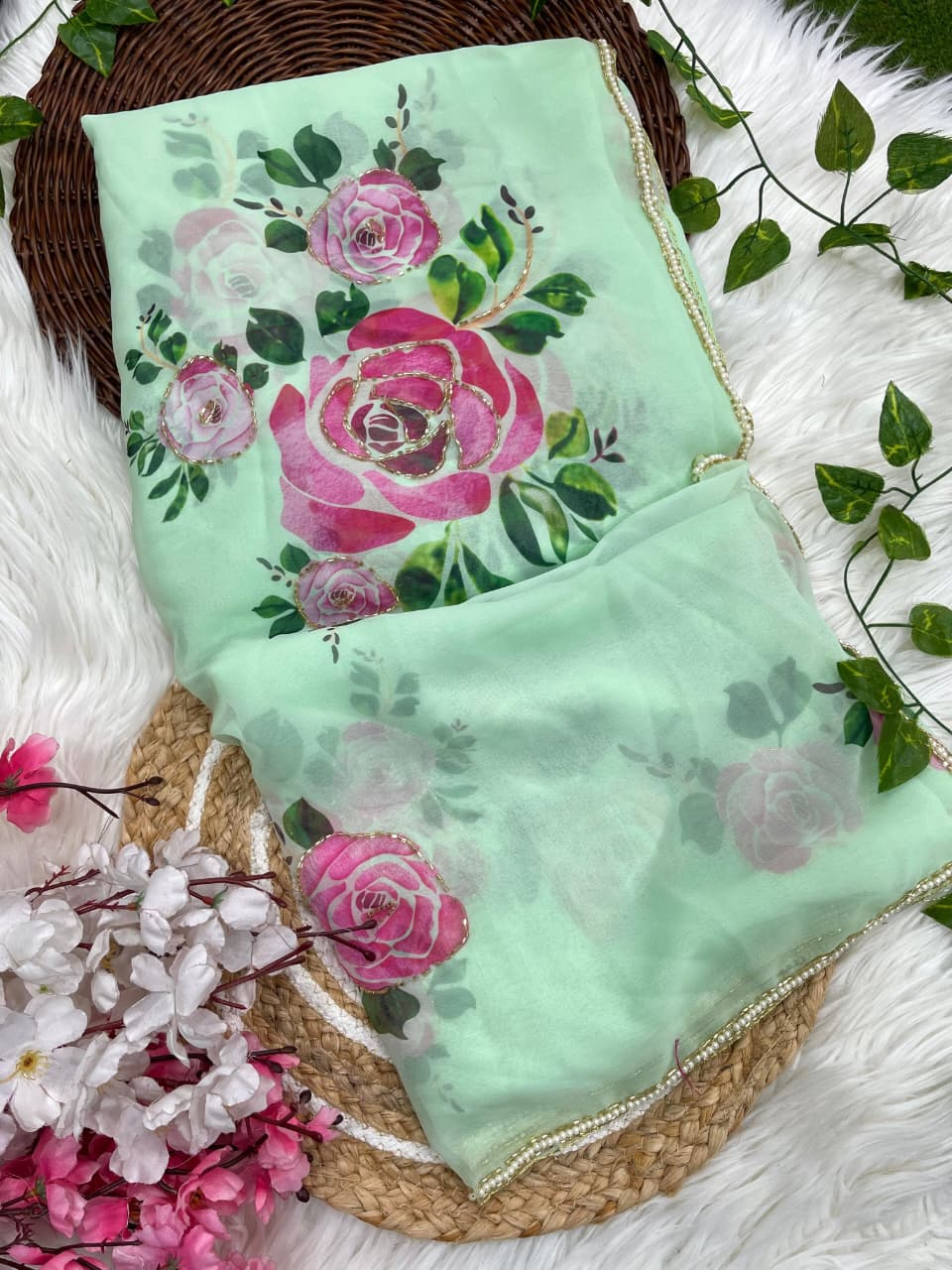 Georgette Green Saree