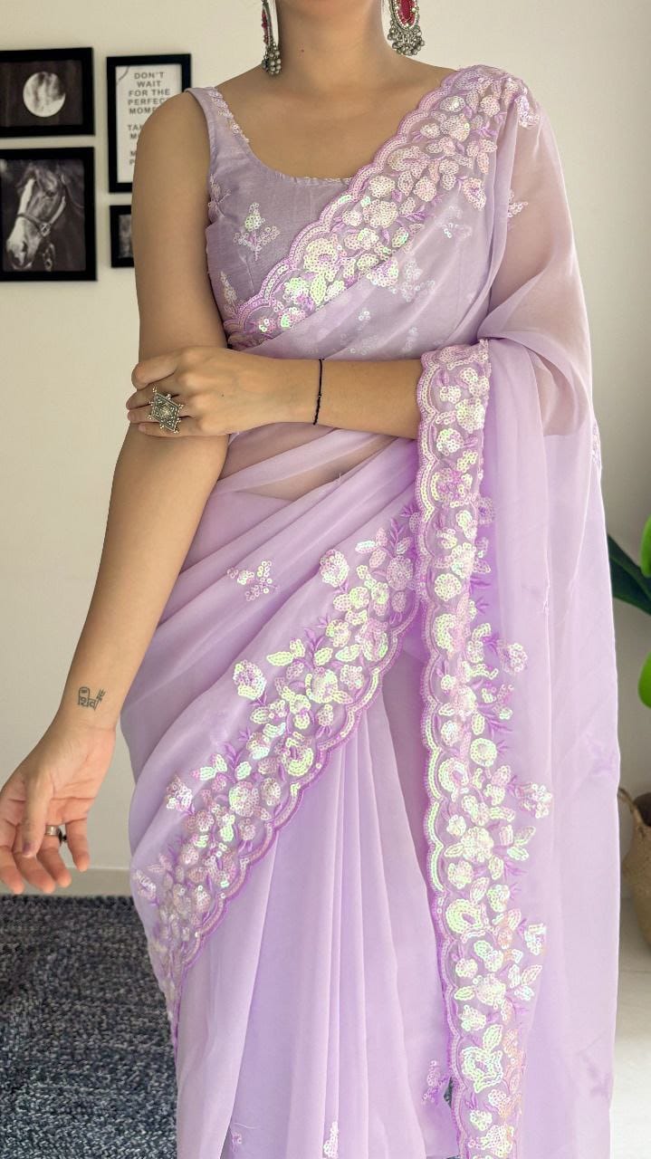 Soft Georgette Embroidery Work Saree