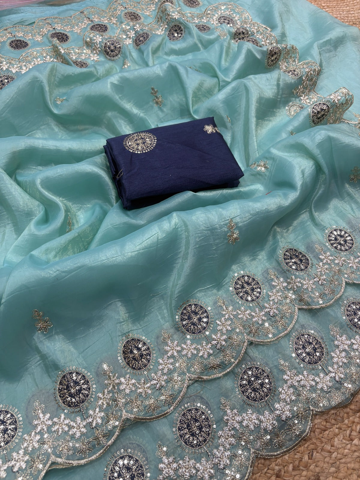 Premium Gold acrush C  Pallu Embroidery Work Saree