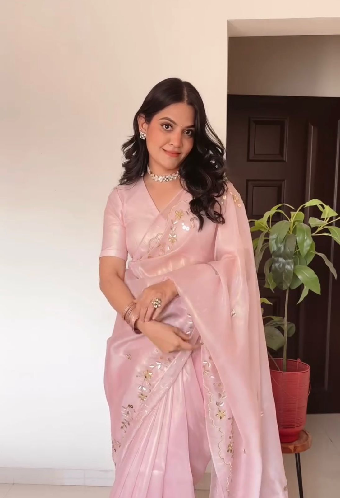 HEAVY JIMMY CHO PINK SAREE