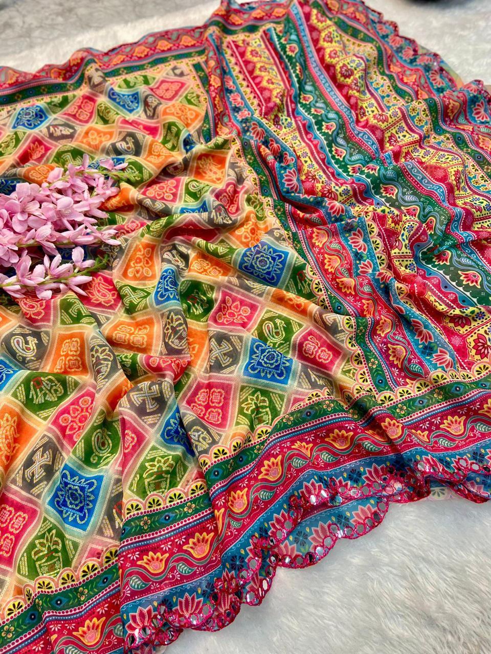 FLORA GORGETTE DIGITAL PRINT SAREE