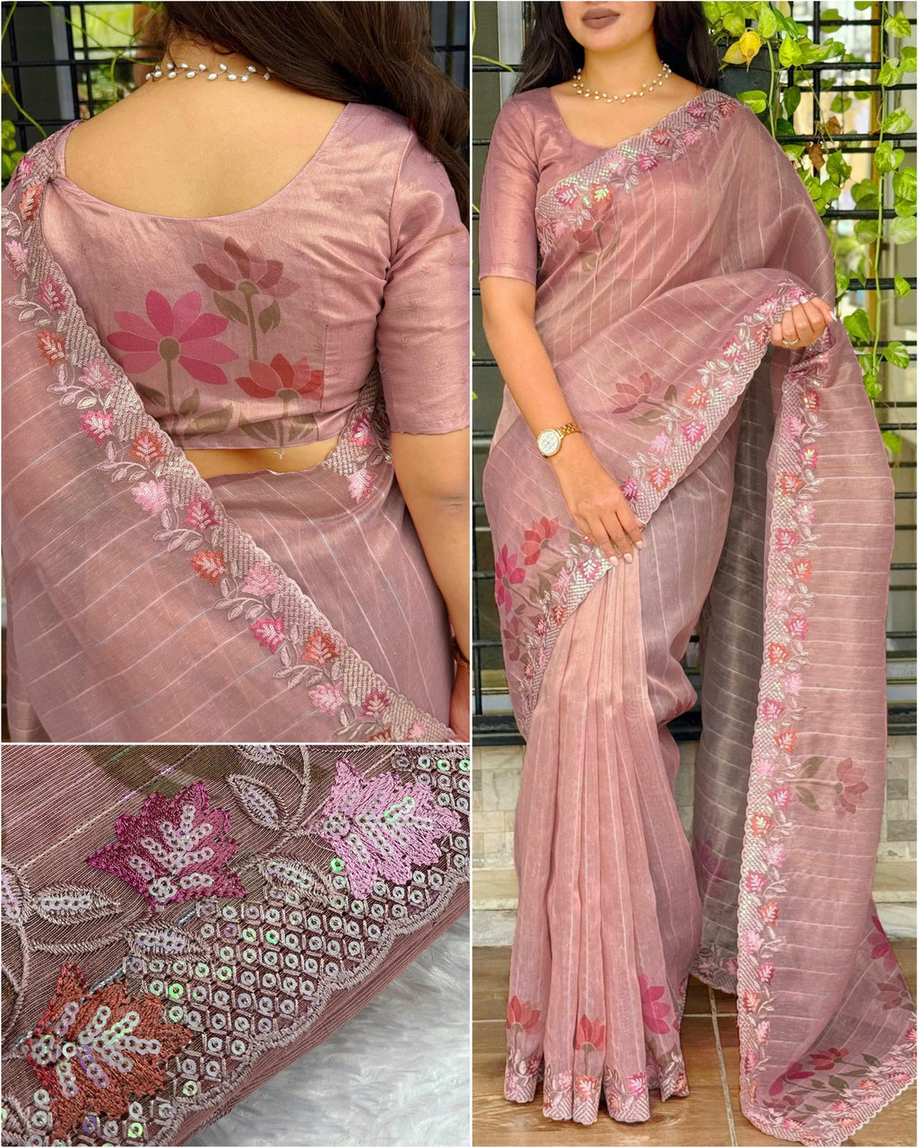 Glass Tissue Organza Saree