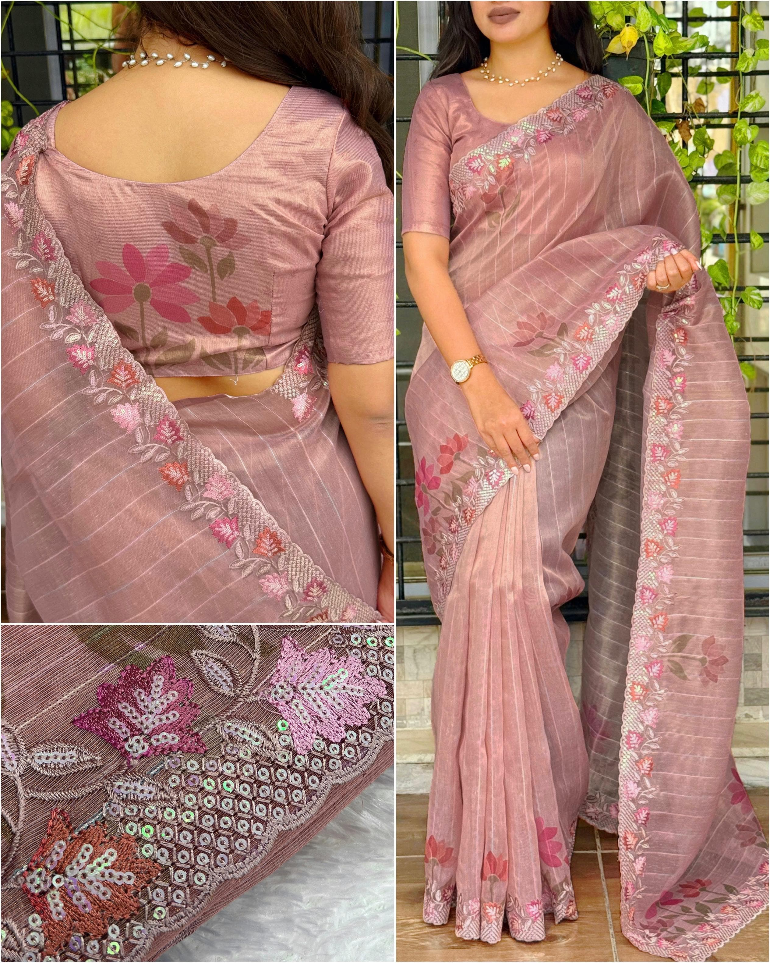 Glass Tissue Organza Saree