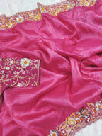 Premium Gold Crush Pink Saree