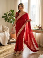 Pure Georgette Sequence Red Saree