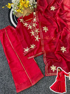 Heavenly Handmade Kurta Sharara Top Plazzo Set With Charkhi Gota Work