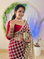 Wedding Fendy Silk Fabric with Real Mirror work Saree
