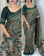 Ajrakh Print Mirror Work Saree