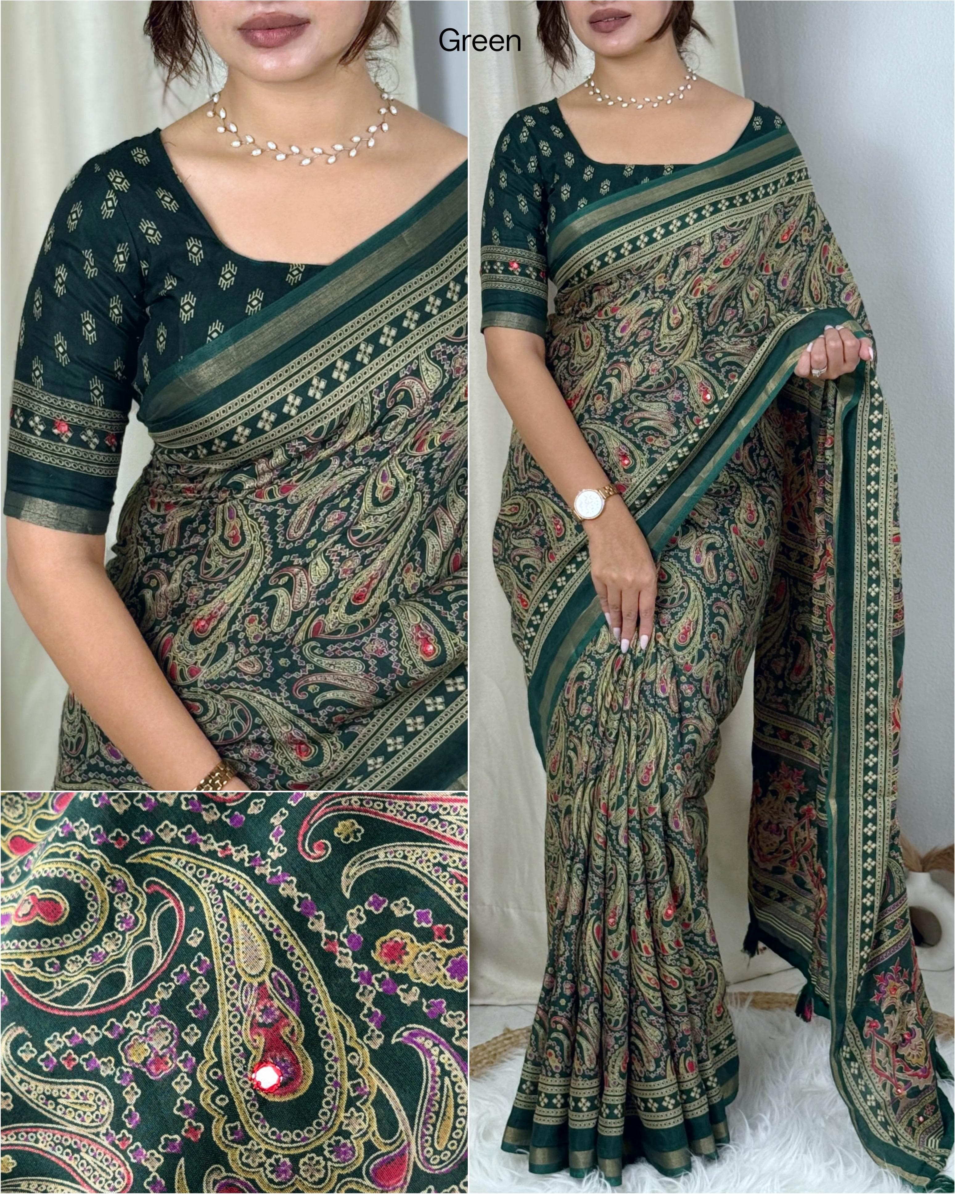 Ajrakh Print Mirror Work Saree