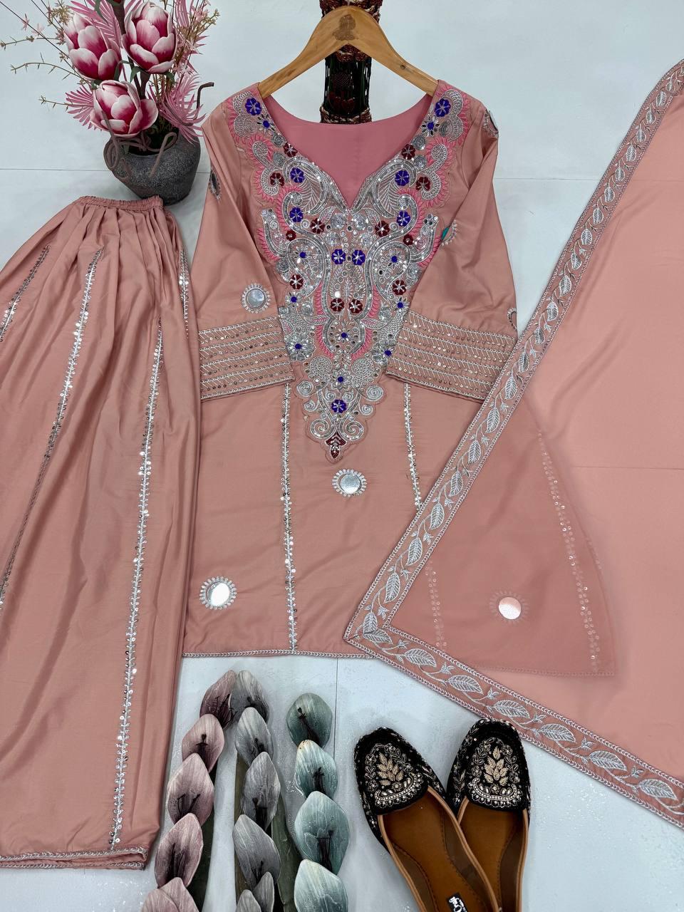 HEAVY NATURAL CREAP TOP SHARARA DUPATTA