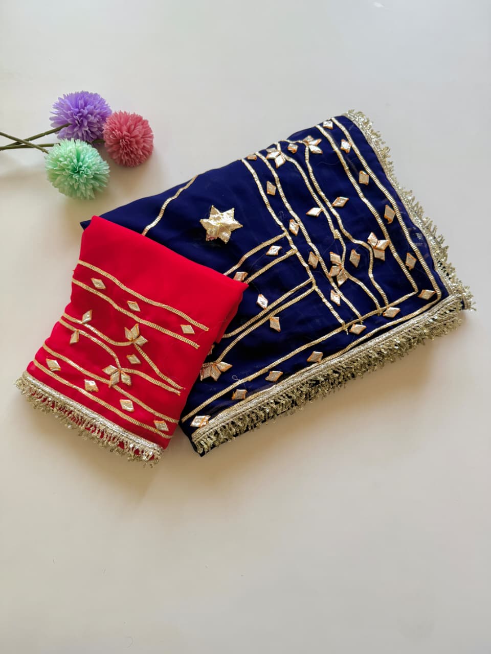 Original Hand Kachhi Gotta Work Heavy Wedding Sarees