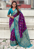 Soft Silk Zari Woven Patola Leheriya Saree with Contrast Weaves