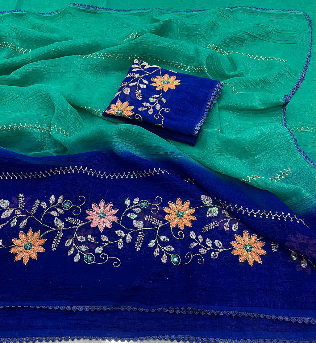 Crunchy pedding Embroidery & sequence Saree