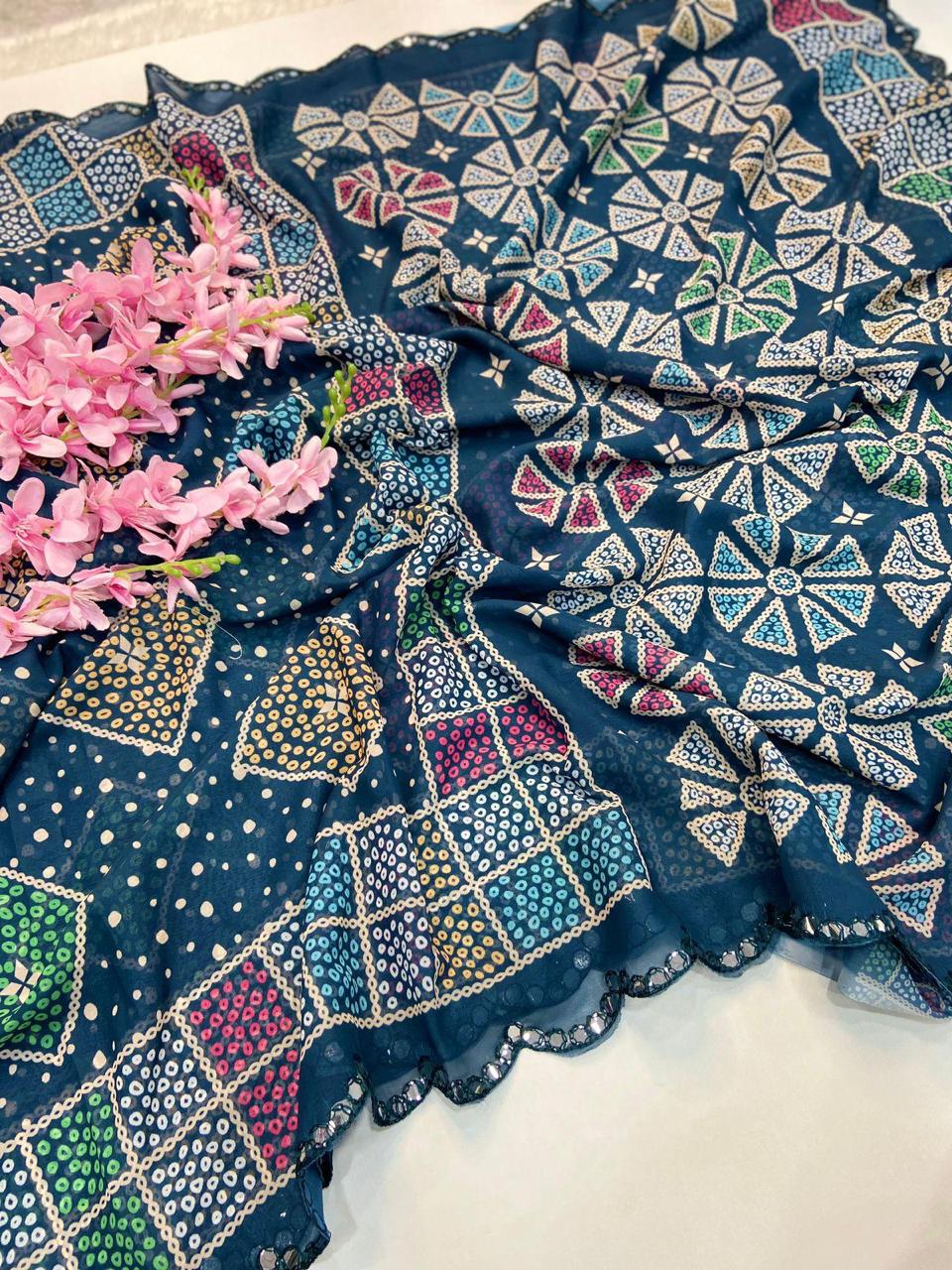 FLORA GORGETTE DIGITAL PRINT SAREE
