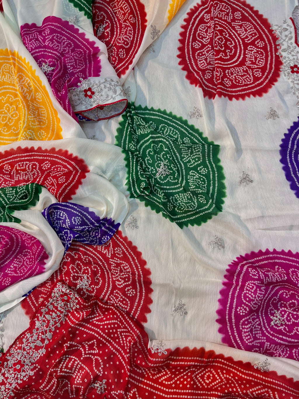 Bandhani print with Pita work Saree