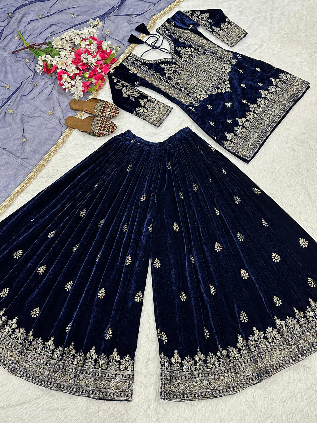 Designer Party Wear Look Top  Sharara Plazzo and Dupatta