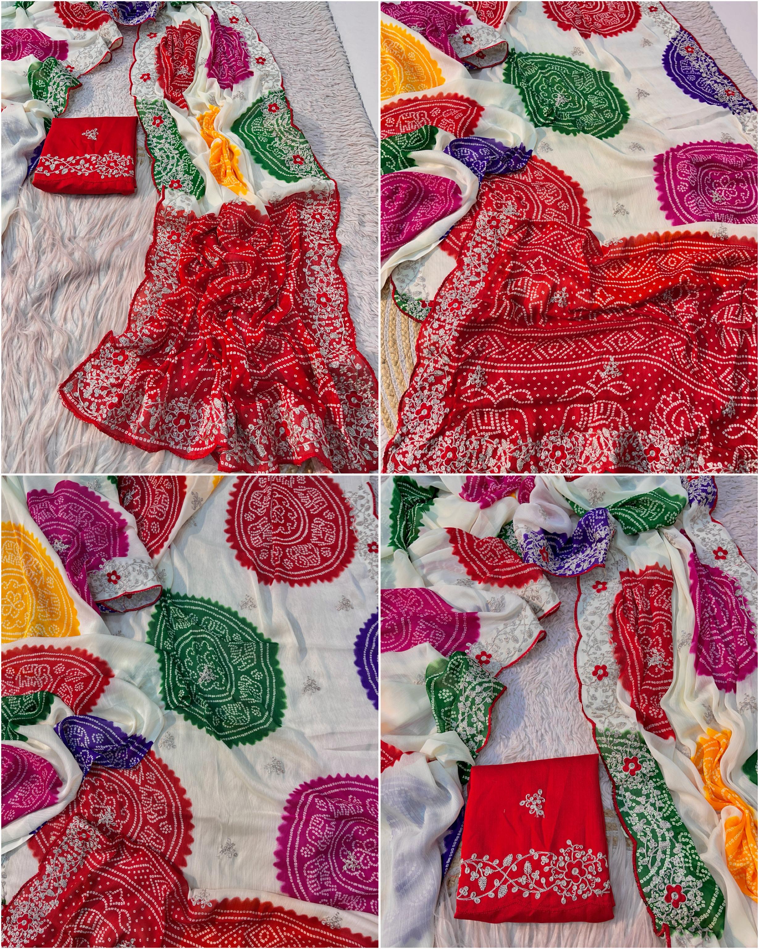 Bandhani print with Pita work Saree