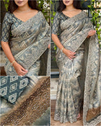 TUSSER SILK DIGITAL PRINT SAREE