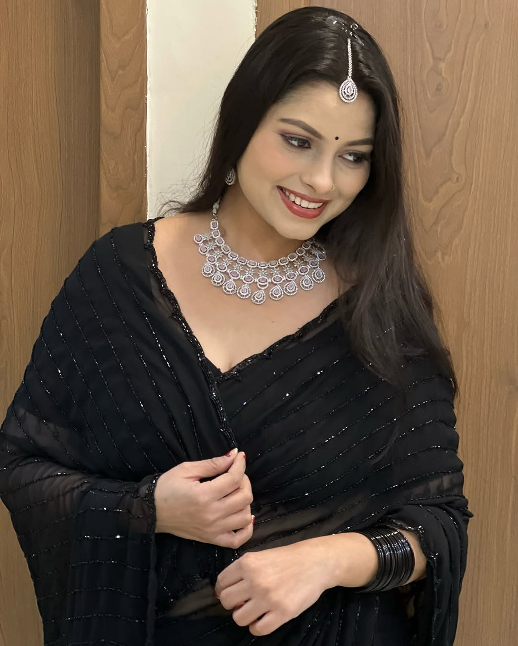 Fox Georgette Wedding Saree With Beautiful Khatli