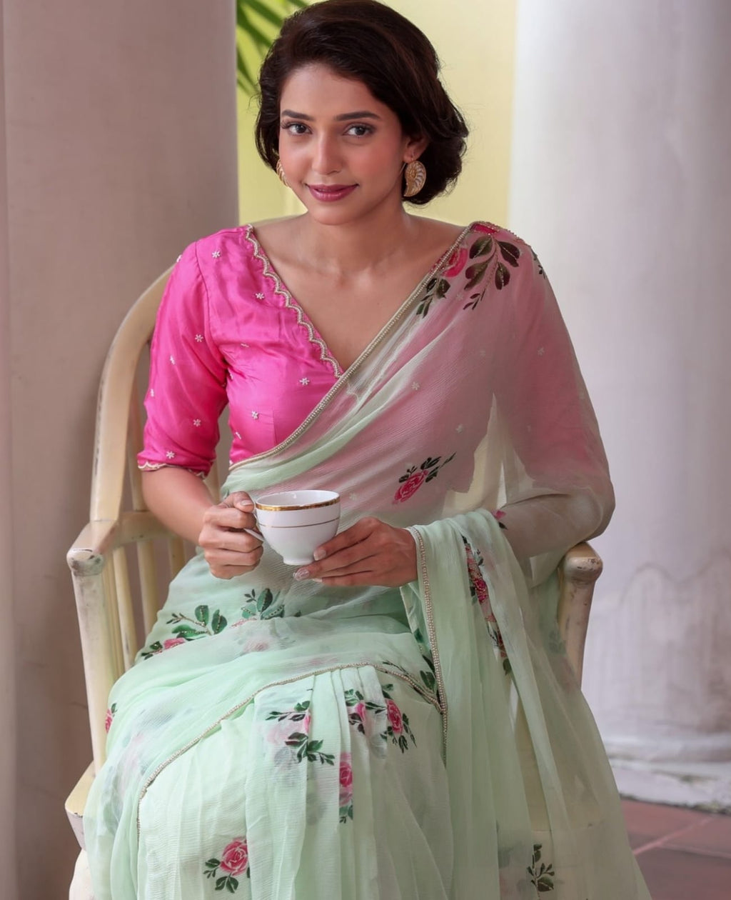 Georgette Green Saree