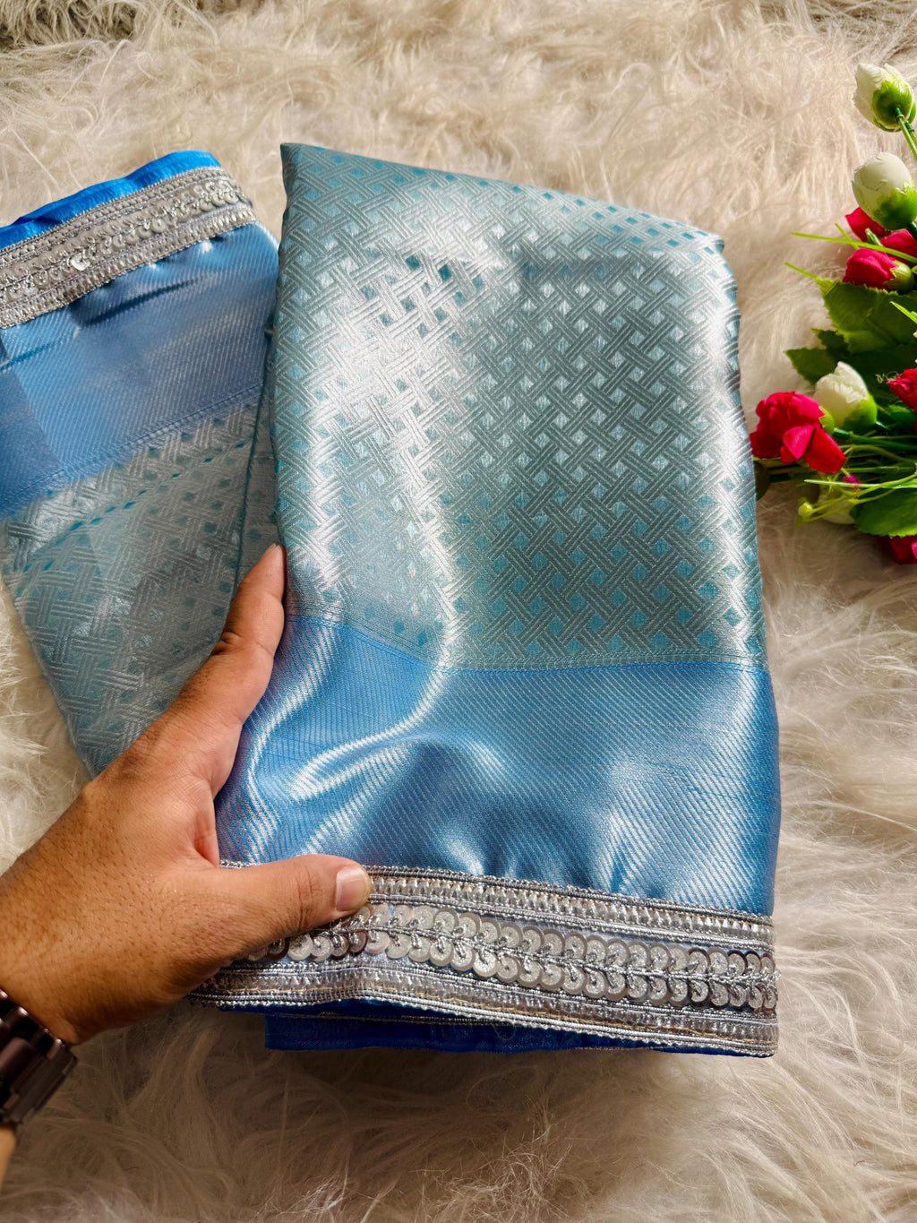 Elegant Sky Blue Silk Saree