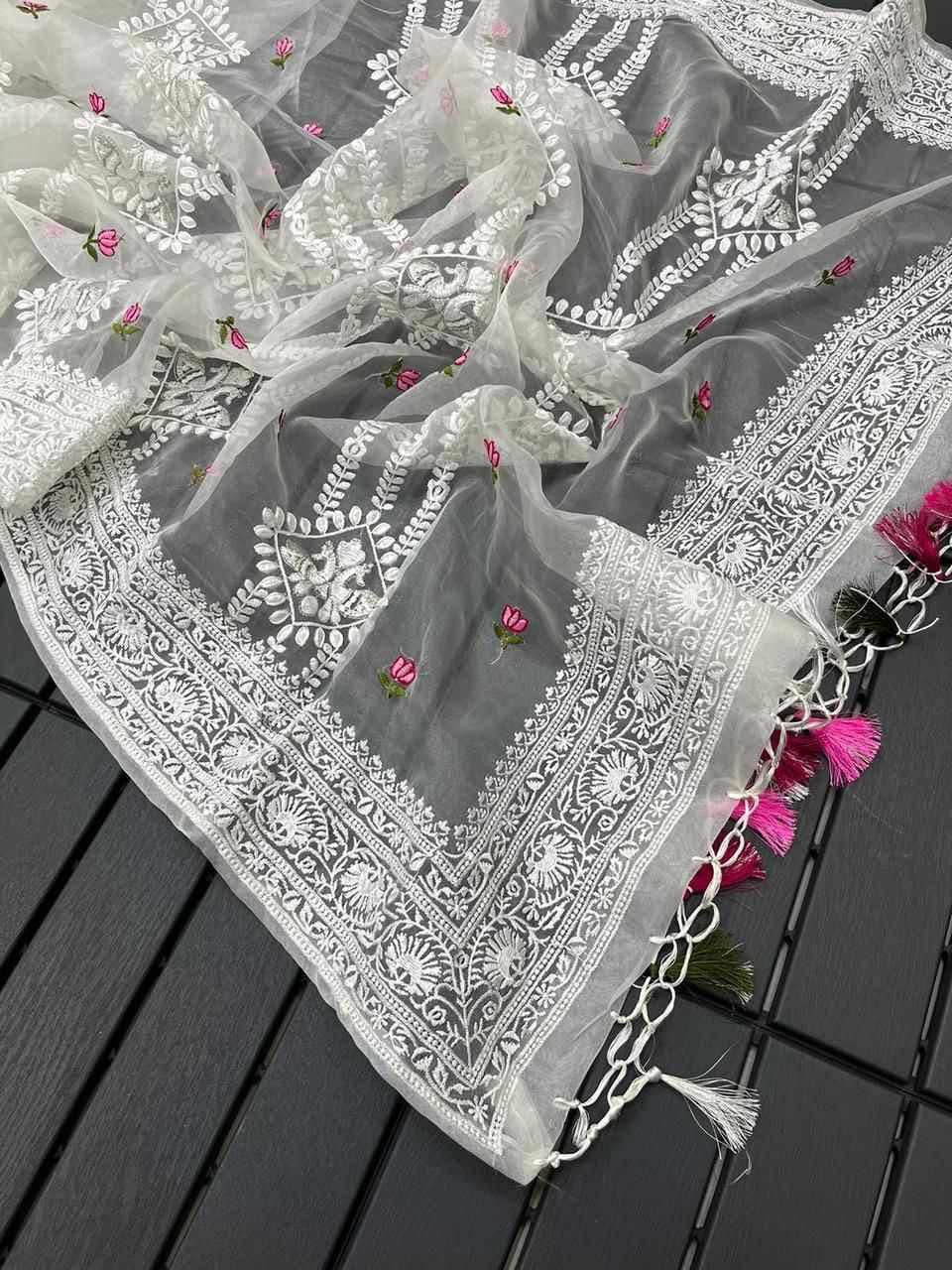 Pure soft Off-white silk organza saree