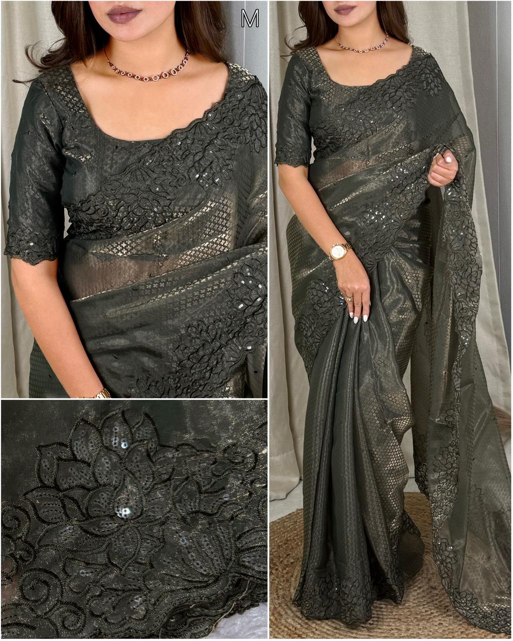 GLASS SATIN SEQUENCE SAREE
