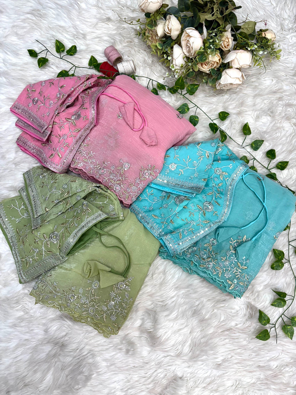 Crunchy Silk Fabric 3MM Sequence Saree