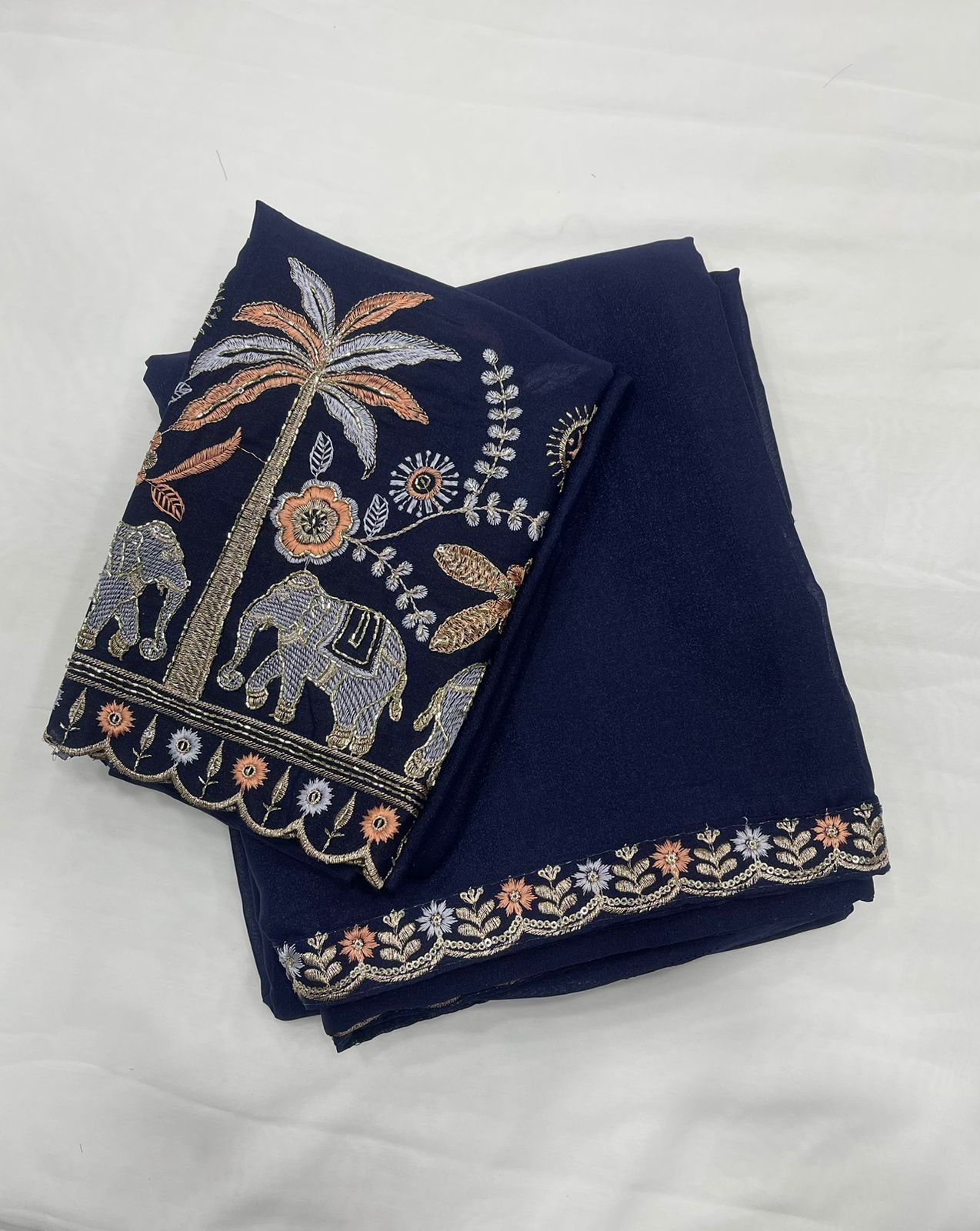 Star Georgette Multi Emrodairy Sequence Saree
