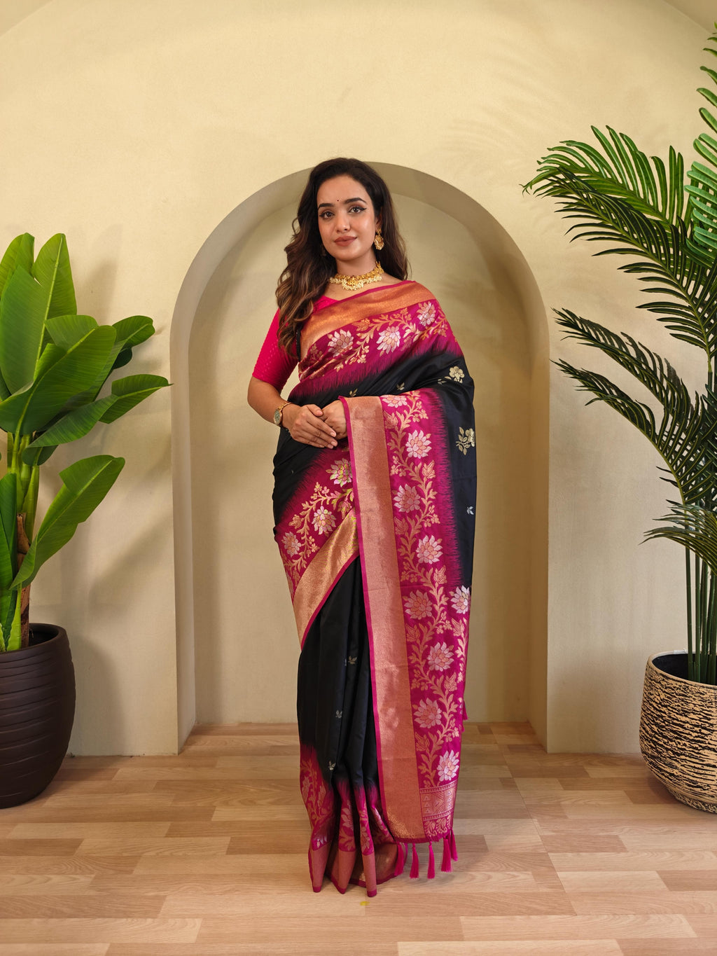 Dual tone silk sarees with all over zari weaves