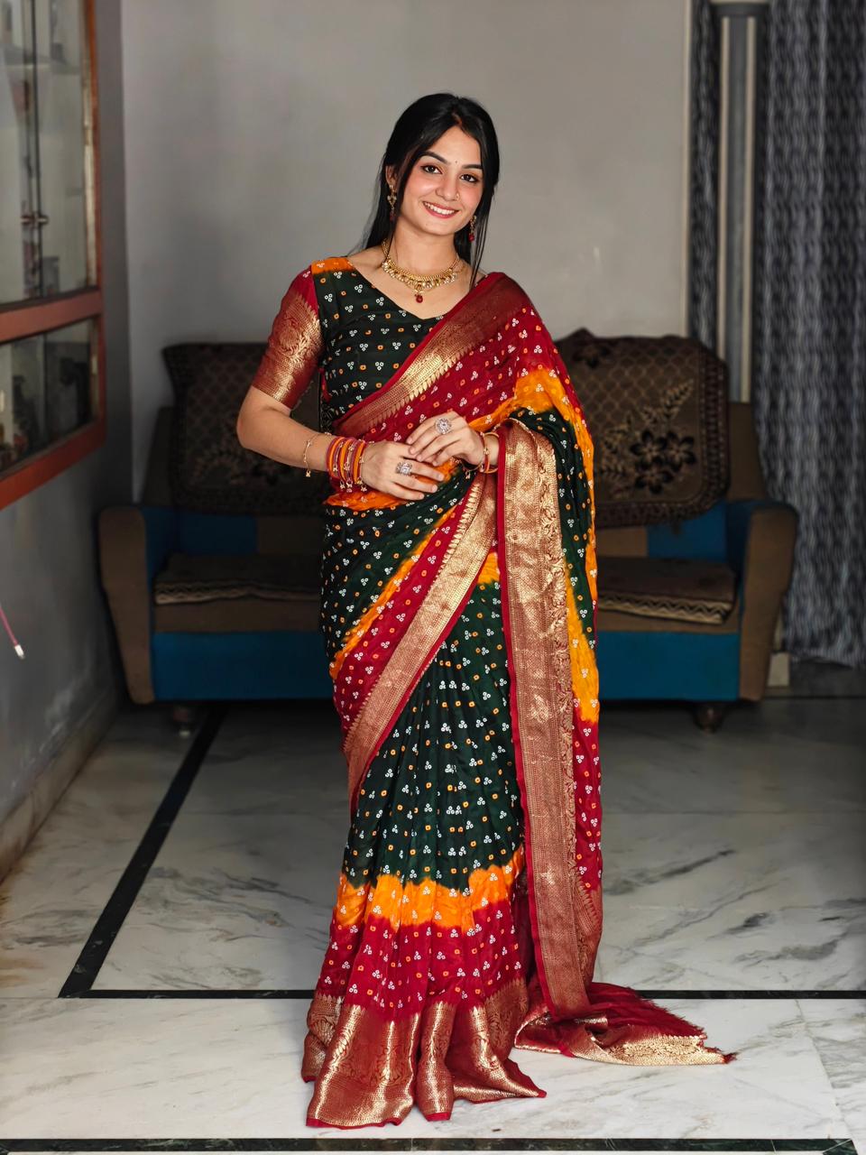 Kanjivaram Bandhani Dani Saree